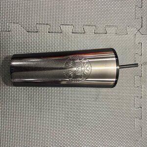 Starbucks Stainless Steel Tumbler 24 Oz With Straw Black & Silver Matte Durable
